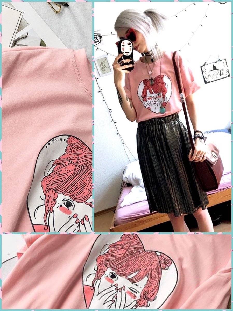 Kawaii Clothing Long Sleeved T-Shirt Rainbow Pastel Goth Harajuku Ulzzang  Pink