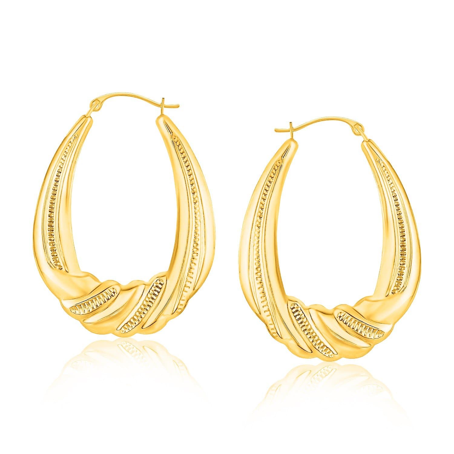 14k Yellow Gold Graduated Textured Oval Hoop Earrings – IceTrends