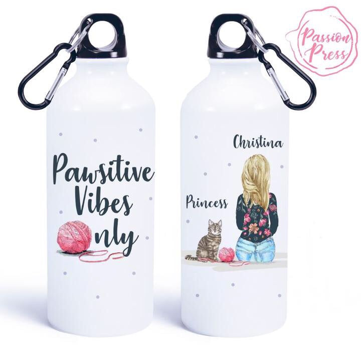 Cat Water Bottle, Kids Name Tumbler, Teen Gift Under 15, Cat Lover