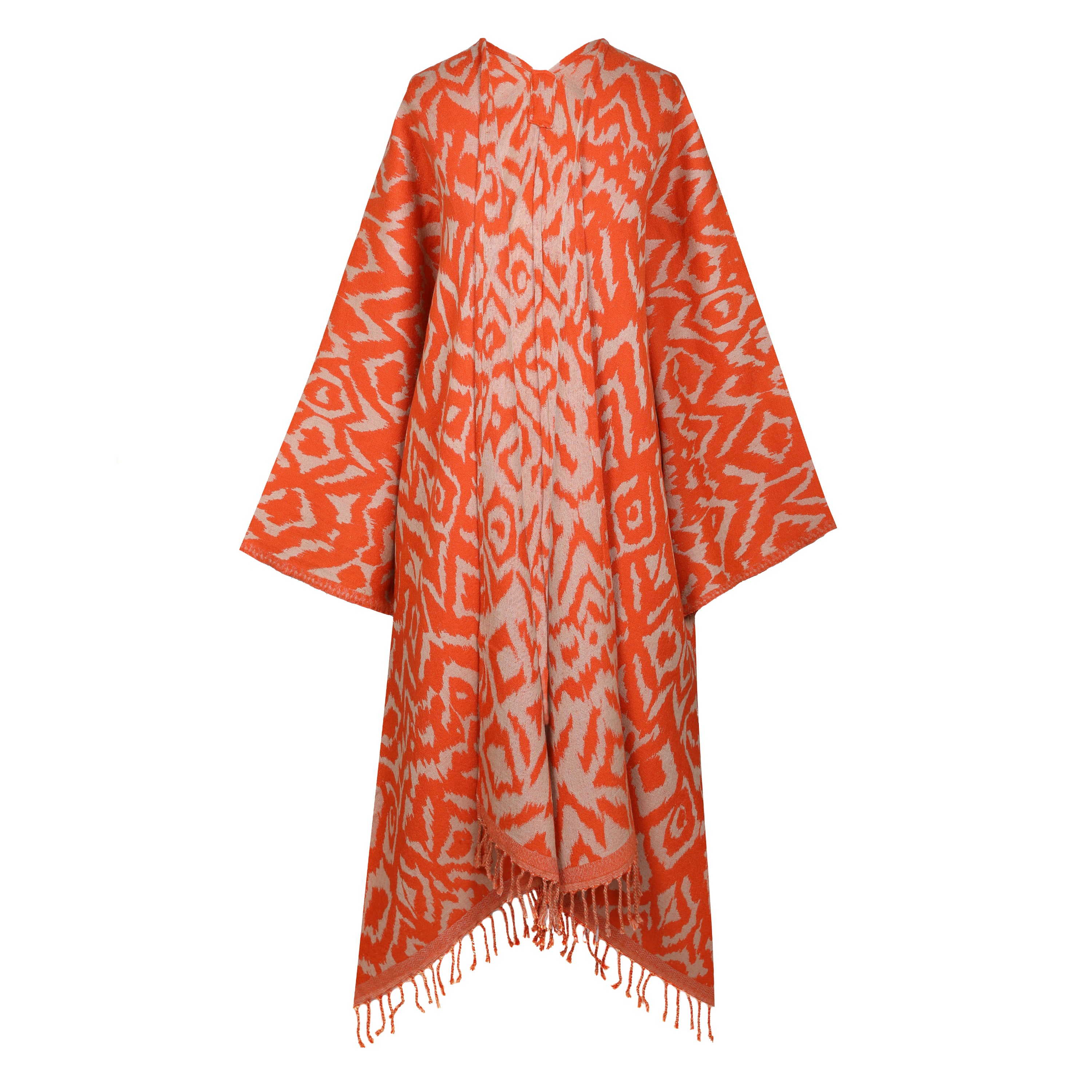 Image of Cheryl Tangerine Ikat Boiled Wool Kimono Coat Reversible