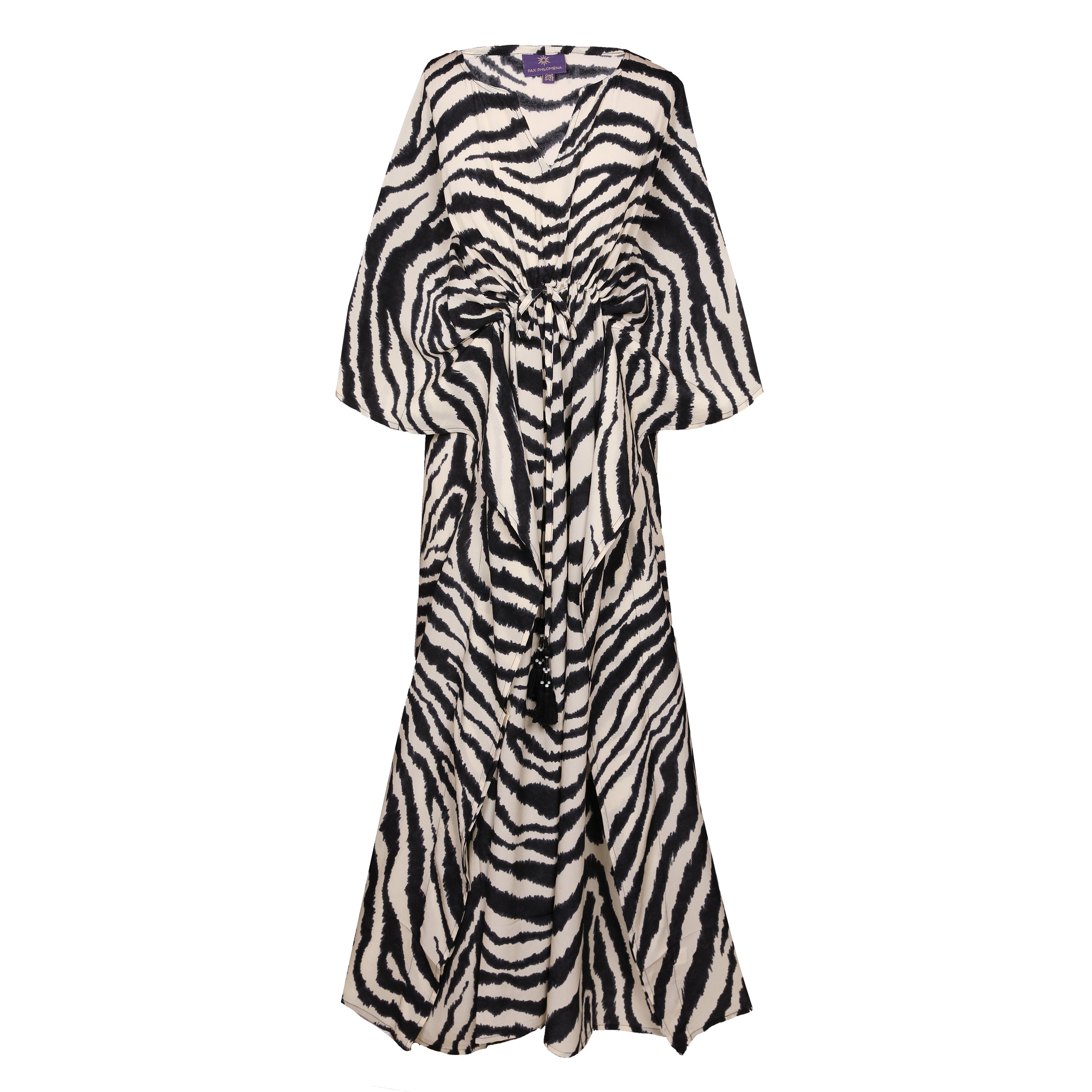 Image of Zebra Carbone Italian Silk Maxi Kaftan Dress