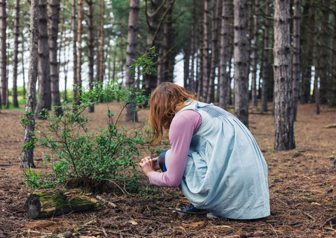 woman foraging for guinea pig rabbit kavee