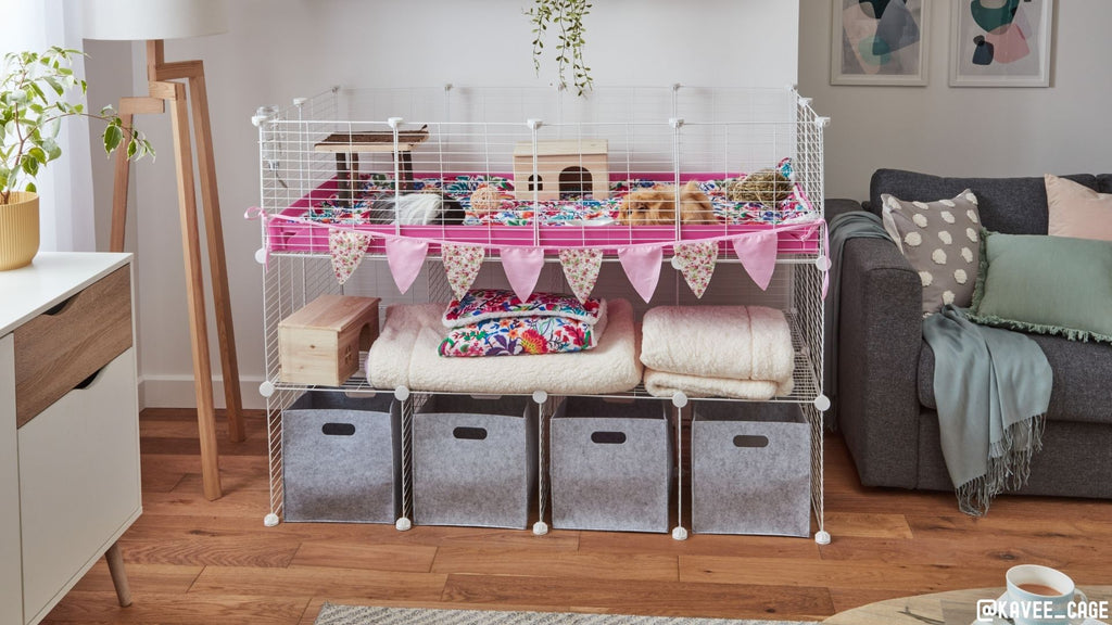 4x2 C&C cage and double stand with convenient storage space for guinea pigs and small pets