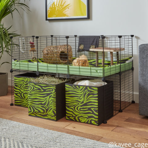 Kavee 3x2 C and c cage with stand black modular grids and zebra print boxes is a great choice amongst the guinea pig cages.