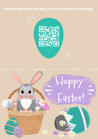 easter card with bunny in easter basket with decorated eggs