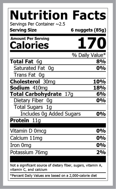 bare chicken nuggets nutrition