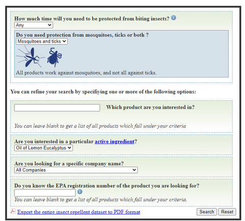 EPA search tool to determine best repellent