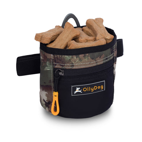The Goodie Treat Bag by OllyDog in Forest Camo, full of treats