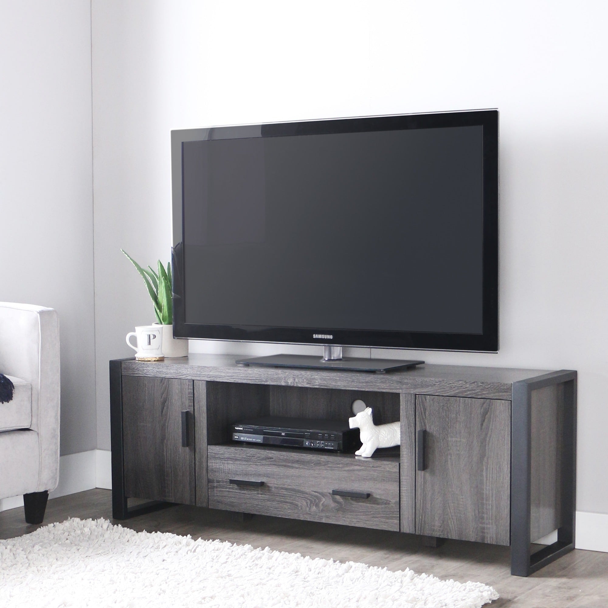 grey tv stand with led lights