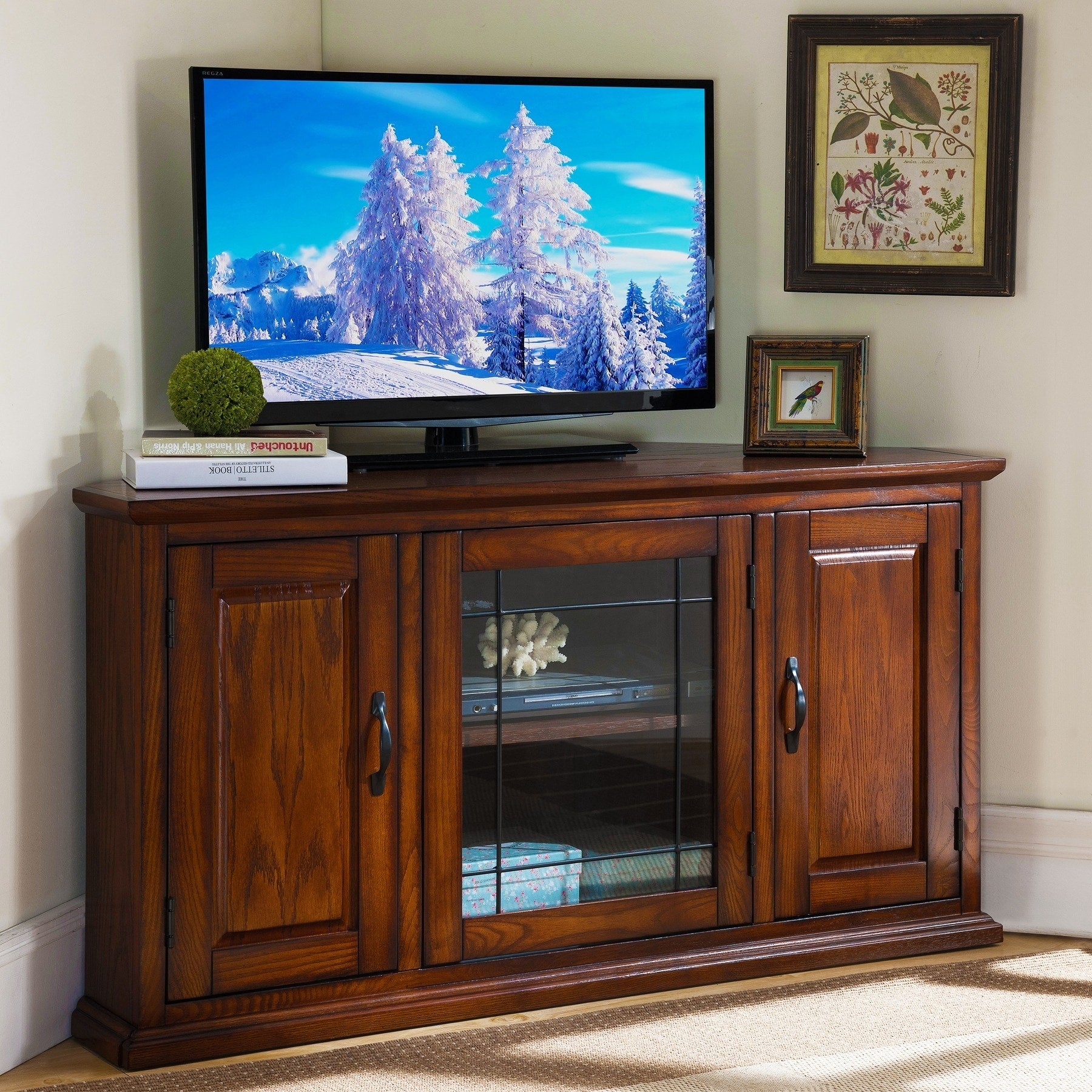 Burnished Oak 50 Inch Tv Stand And Media Corner Console Handy