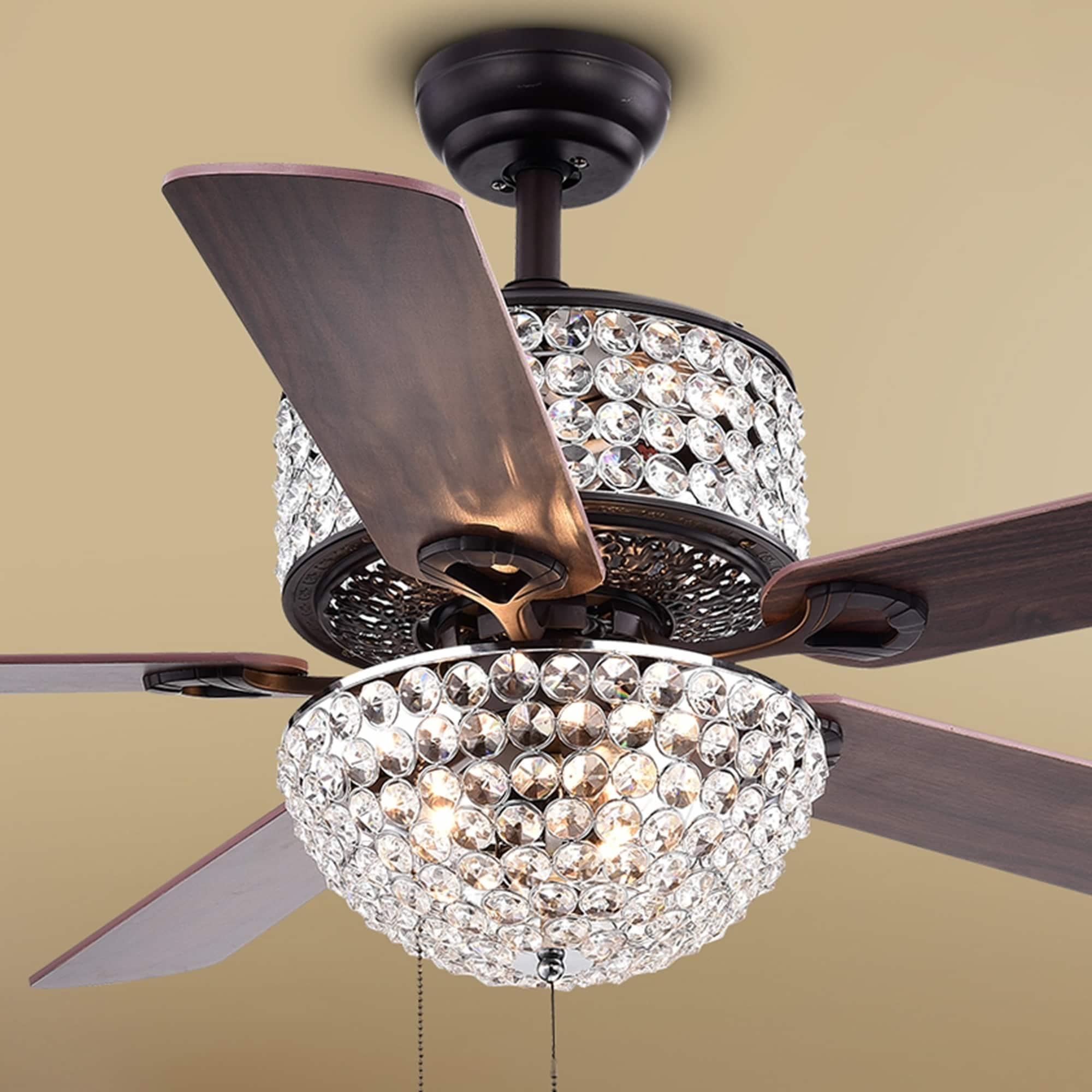 Six Light Crystal Five Blade 52 Inch Ceiling Fan