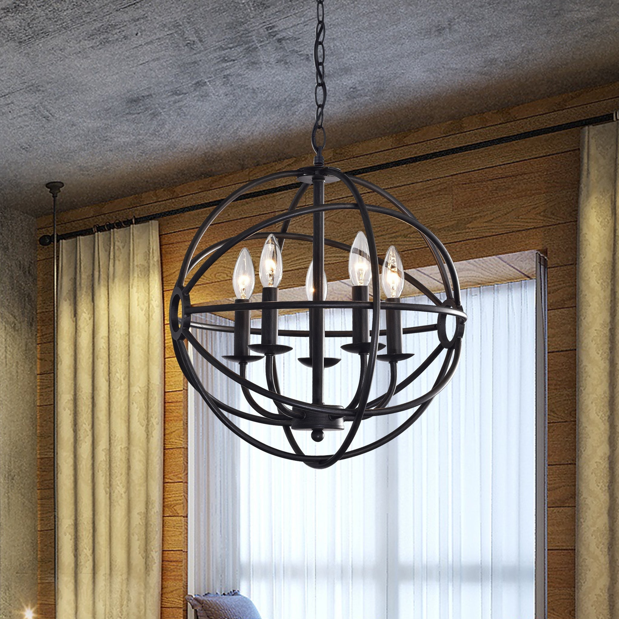 black metal sphere chandelier