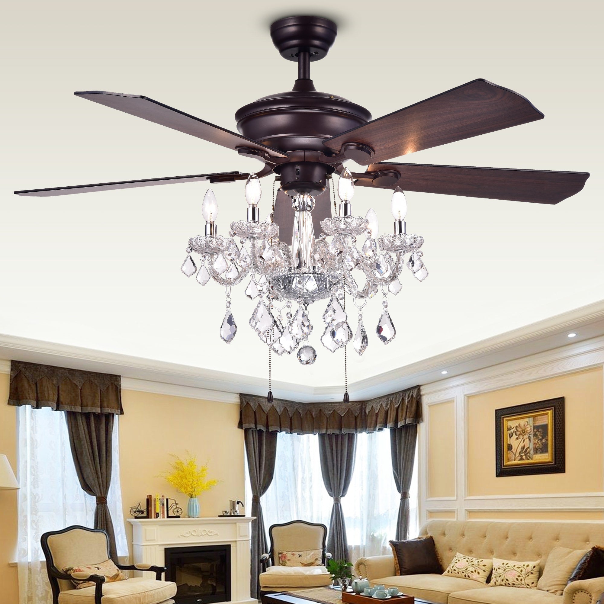 52 Inch 5 Blade Ceiling Fan With Crystal Chandelier