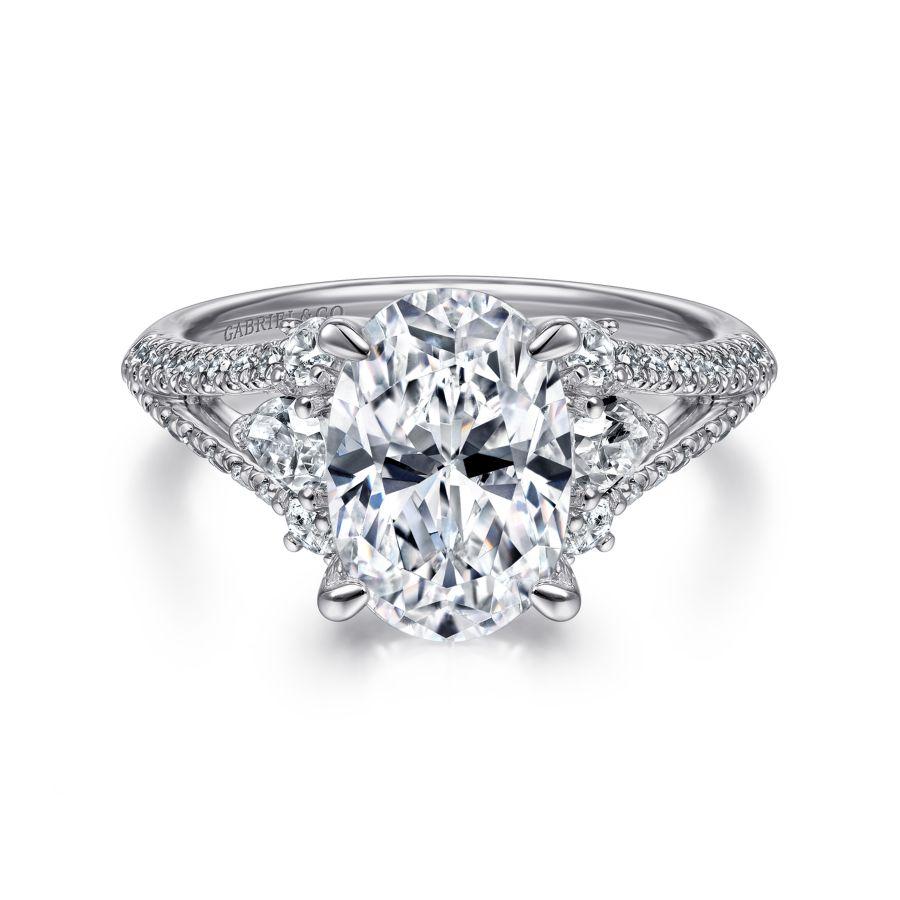 14K White Gold Cushion Cut Three Stone Diamond Engagement Ring