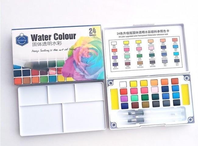 Keep Smiling 36 Colors Solid Watercolor Paints With Painting brush and  sponge Tin Box Set (Giorgione 36 water colour paint set)