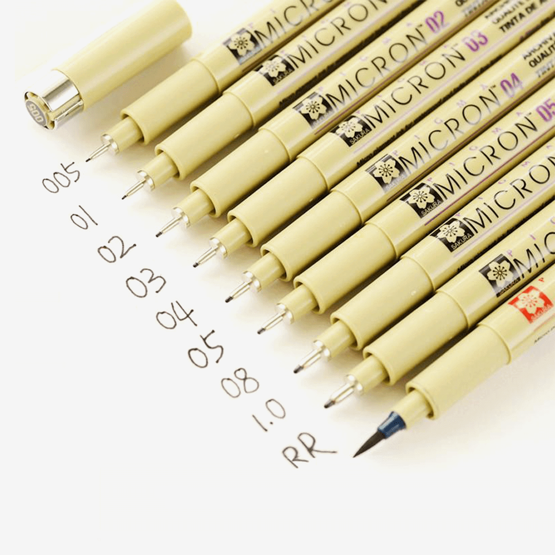 Sakura - Pigma Micron, Set da 6 fineliner + brush pen