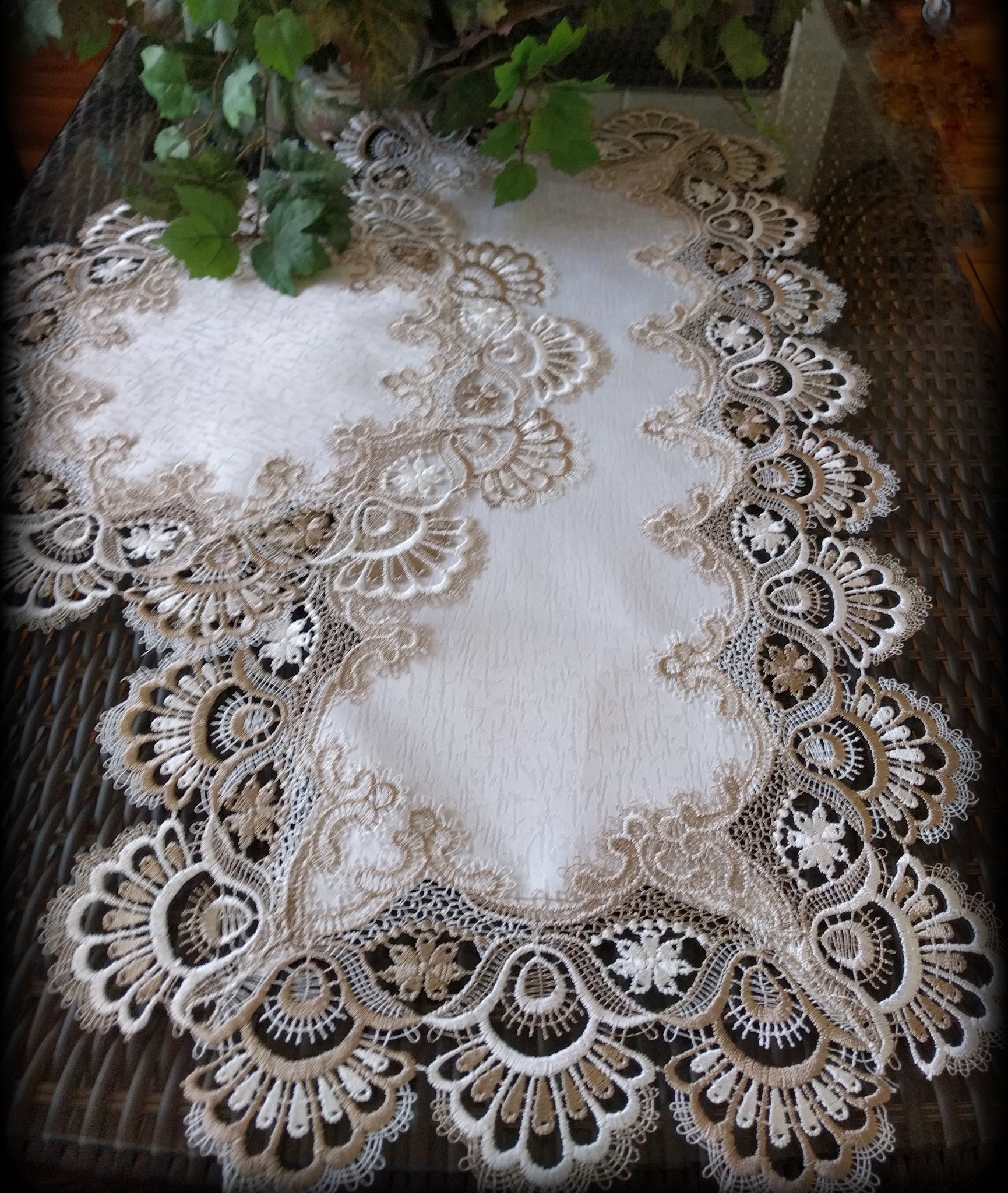 Dresser Scarf Taupe Lace 30 Inch Plus 16 Round Doily Galleria