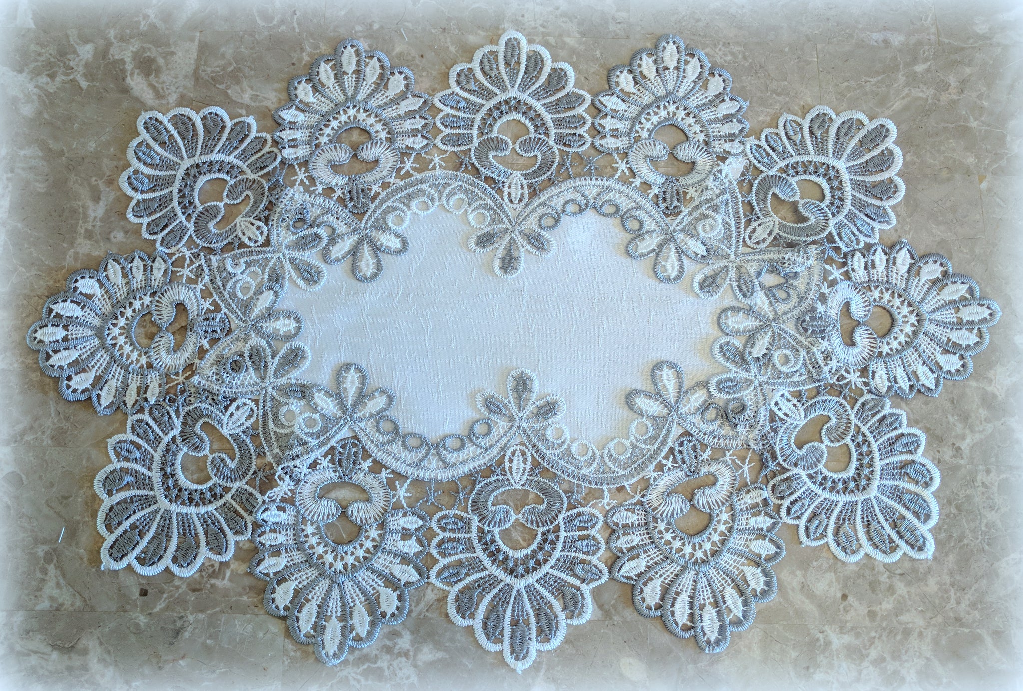 Doilies Silver Gray Lace Set Of Two Antique White Oval Dresser