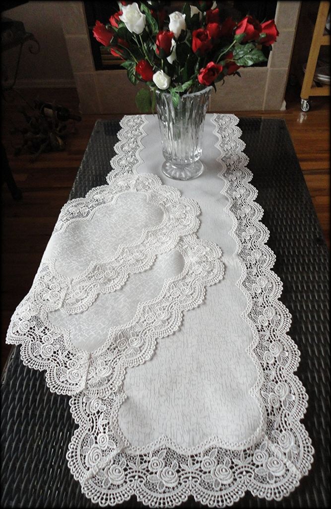 Dresser Scarf Royal Rose European Lace White Table Runner 54 Inch