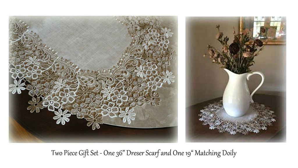 Linen Gift Set Sophisticated Floral Lace 36 Dresser Scarf Plus A
