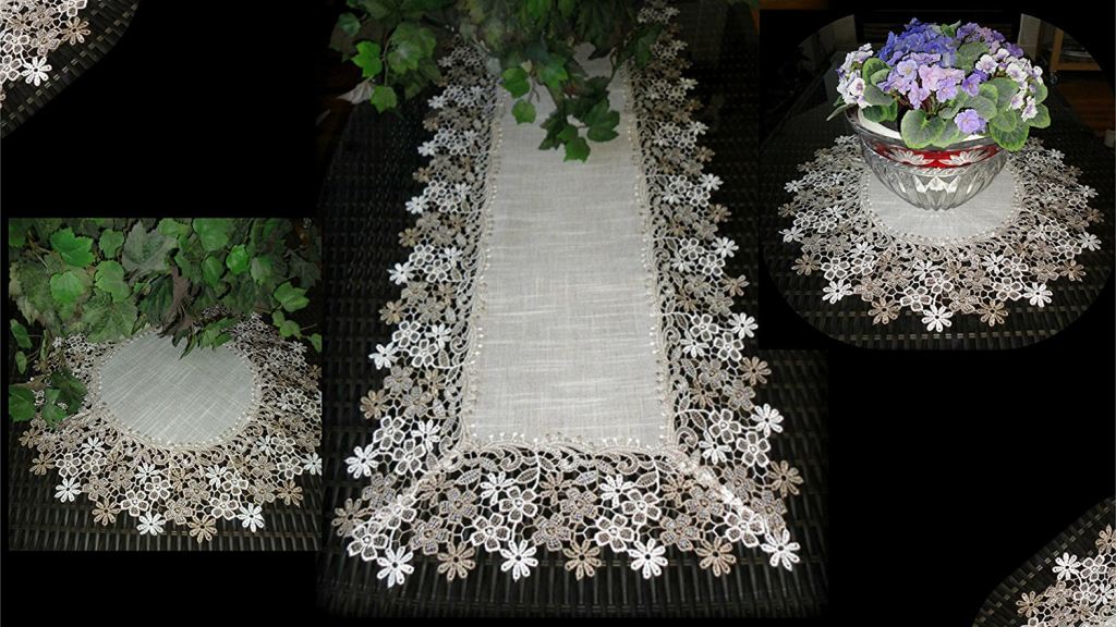 Linen Gift Set Sophisticated Floral Lace 54 Dresser Scarf Plus 2
