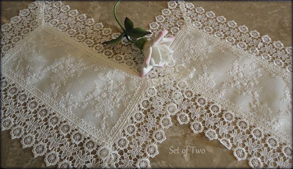 Set Of Two Doilies Ivory Princess Lace European Dresser Scarf Or