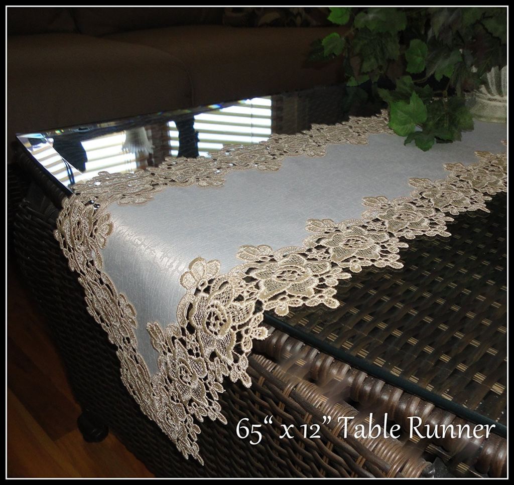 Soft Gold Rose Lace Table Runner Dresser Scarf 65 Antiquewhite