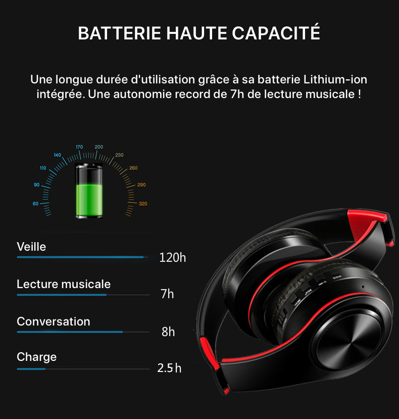 casque bluetooth sans fil b7 noir et rouge batterie puissante