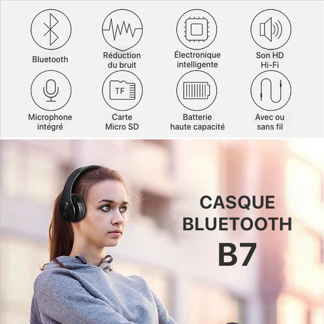 toutes les fonctions du casque bluetooth sans fil b7 noir et rouge 