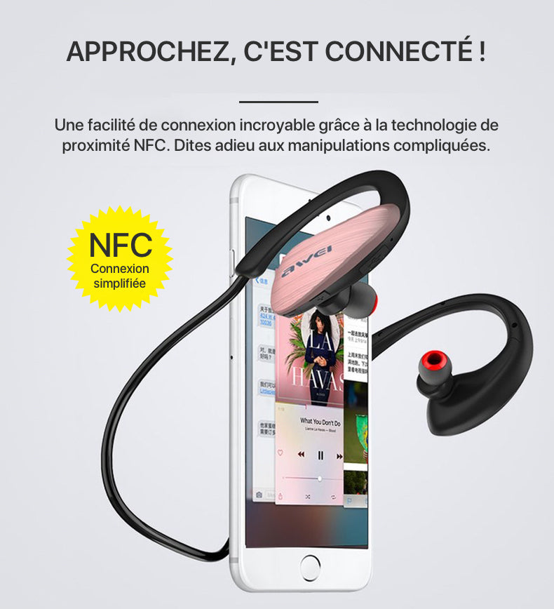 Les écouteurs sport Bluetooth A885BL se connectent grâce au NFC.