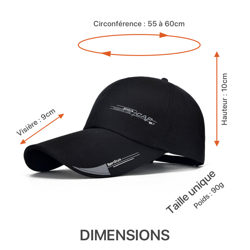 Dimensions de la casquette sport RACING pour homme et femme
