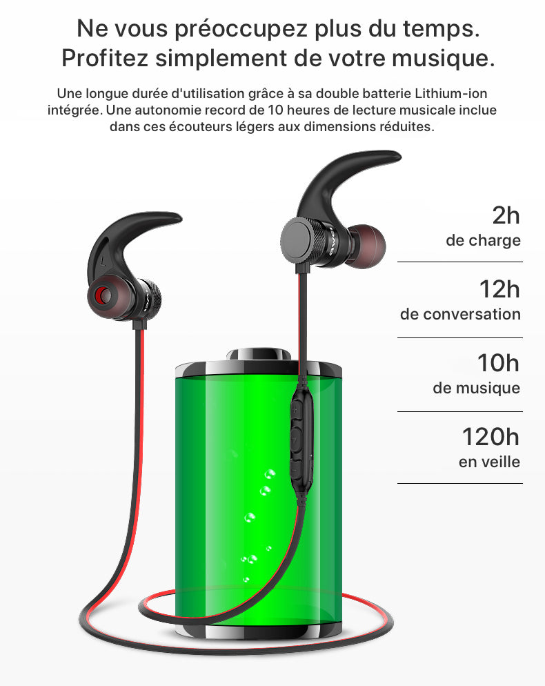 Écouteurs magnétiques Bluetooth avec une autonomie supérieure