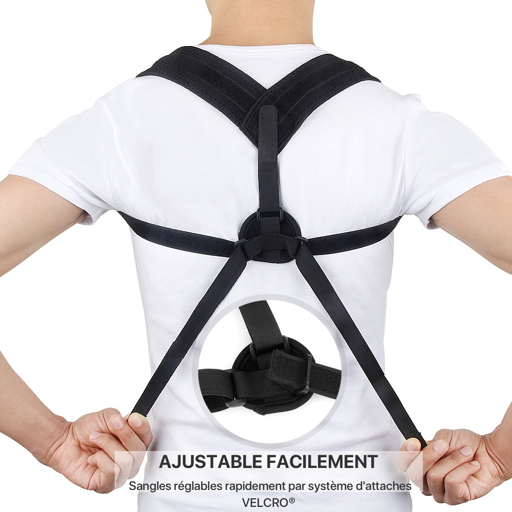 Un homme porte une sangle redresse-dos BACK.STRAP pour soulager ses douleurs de dos