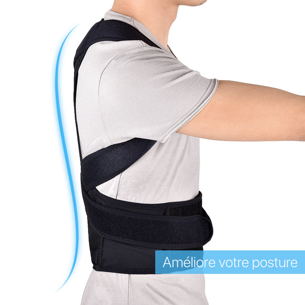 Corset correcteur de posture ajustable avec maintien lombaire pour adulte et enfant noir