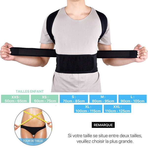 Corset correcteur de posture ajustable avec maintien lombaire pour adulte et enfant noir