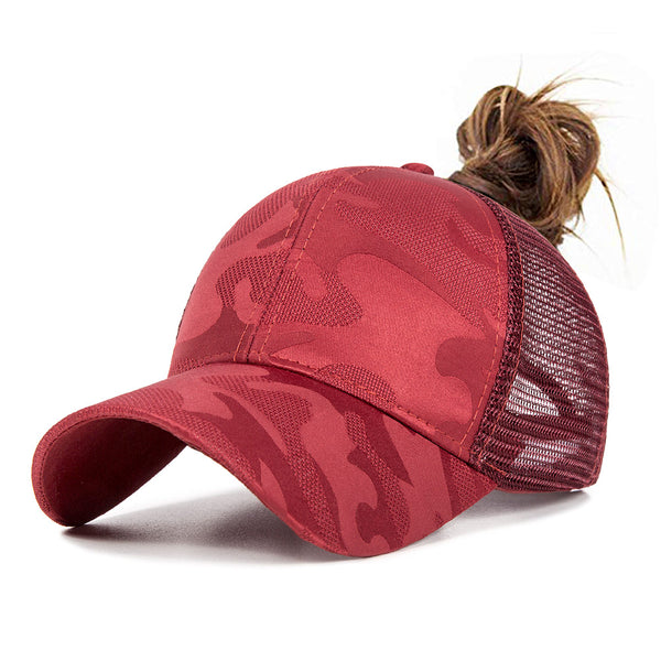 Casquette femme WAVER rouge pour chignon et queue de cheval