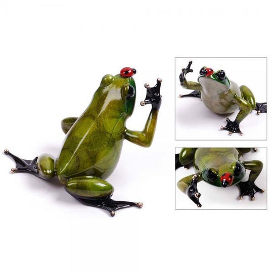 Frog Man & Son with Fishing Pole Collectible Frog Figurine Ceramic