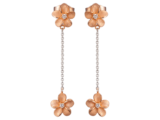 Plumeria Earrings in Gold with Diamonds - 11mm