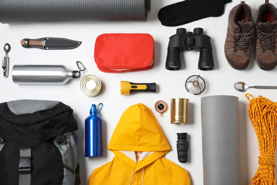 Flat lay of hiking essentials