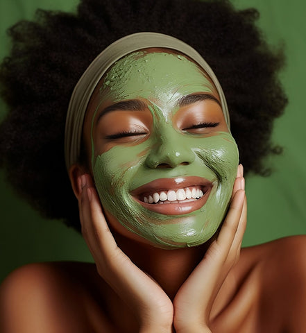 woman wearing soothing matcha face cream