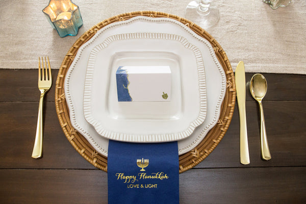 Hanukkah table setting - www.peacelovelightshop.com