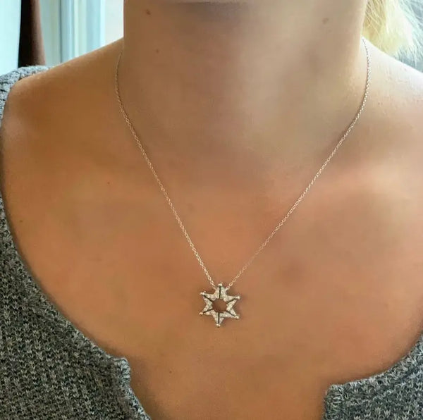 Love Necklace with a Sparkling Star of David - Silver, Gold or Rose Go