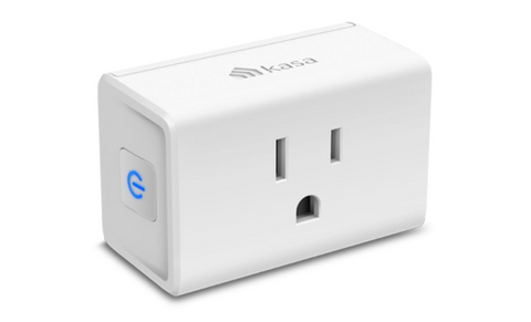 TP-Link Kasa Smart Wi-Fi Plug Mini connected to a standard outlet.