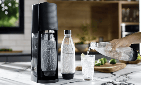 SodaStream Terra Sparkling Water Maker on a kitchen counter.