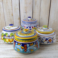Biscuit barrels - biscotti jars - ceramic, hand painted, Italian maiolica