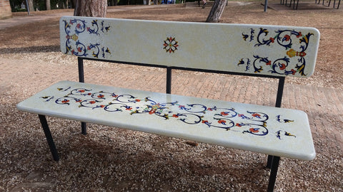 Even the park benches in Deruta are made of hand painted lava stone.