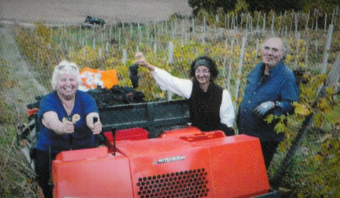 Jan, Birgitta and Piero with the load of grapes in Piero's tractor, Assisi, Umbria.