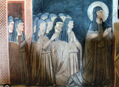 St. Clare of Assisi with nuns of her order, fresco from the church of San Damiano, near Assisi, Italy
