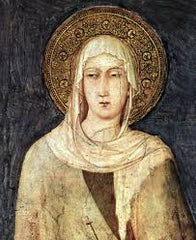 Detail depicting Saint Clare from a fresco (c. 1320) by Simone Martini in the Lower basilica of San Francesco, Assisi