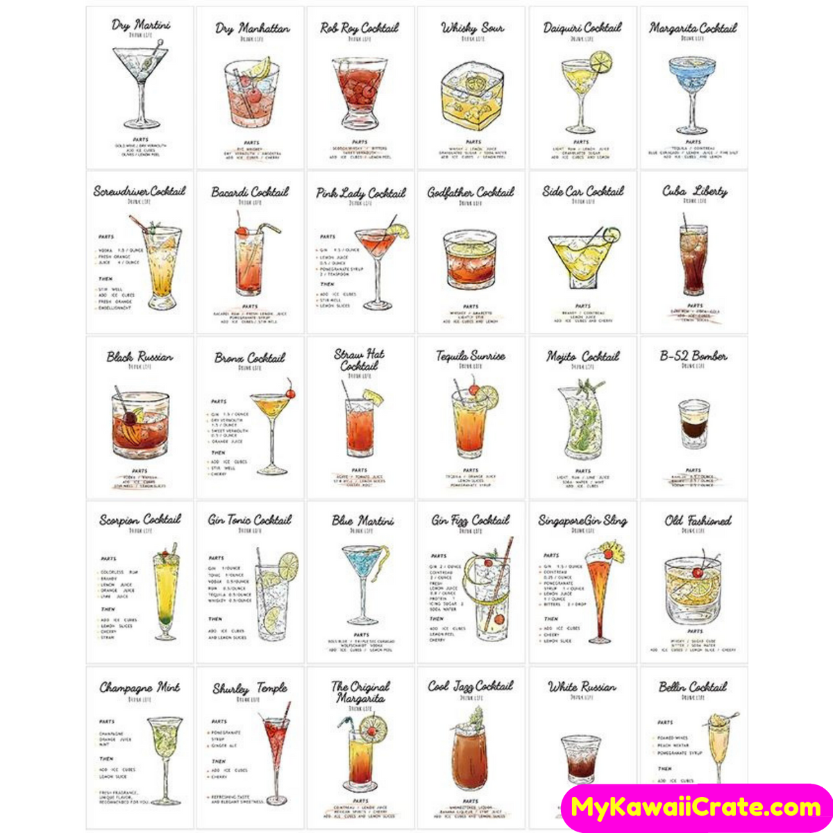 Bartender Cocktail Recipes Mini Postcards – MyKawaiiCrate